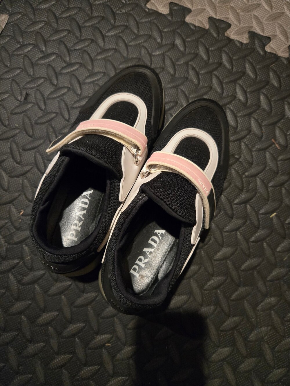 Prada Black, White & Pink Low-Top Strap Sneakers